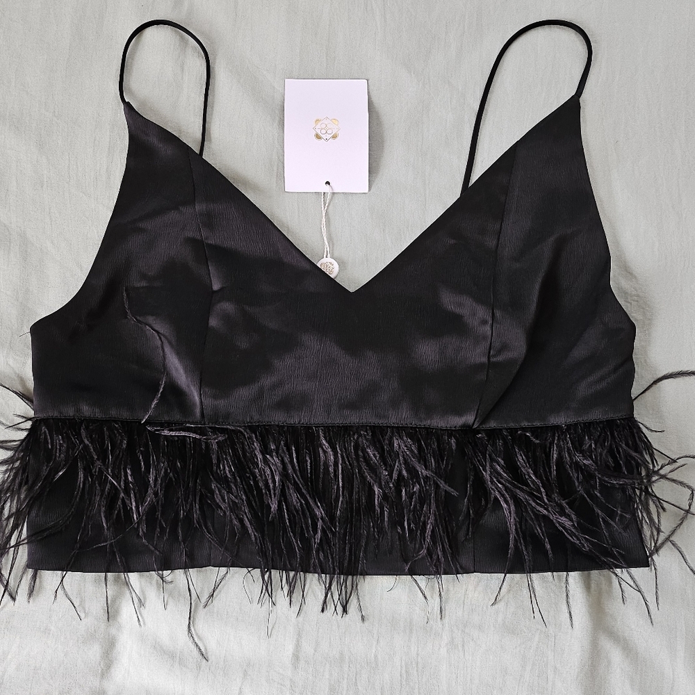 WAYF Feather Spagetti Strap Crop Top (S) - Picture 1 of 6